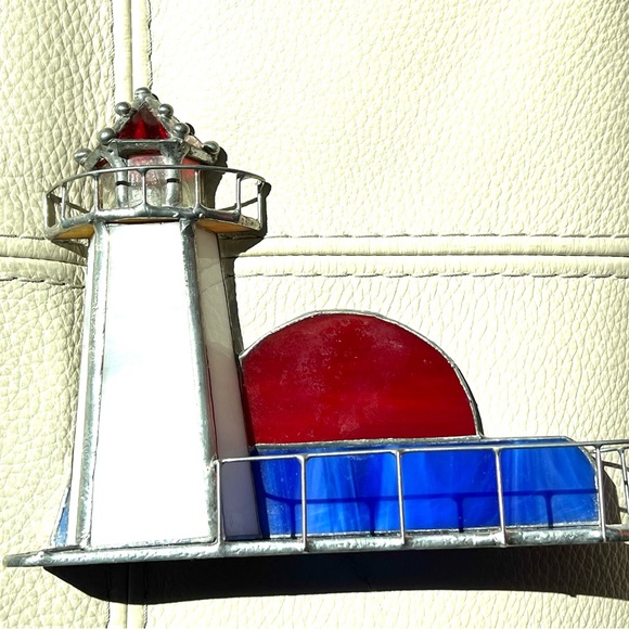 1980 Vintage Lighthouse Stained glass business card holder - Picture 6 of 10